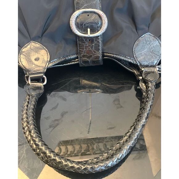 BRIGHTON Black NICHELLE Nylon/Patent Leather Large Tote Handbag Double Strap - Picture 6 of 12